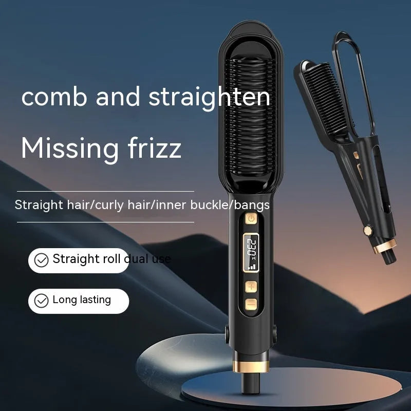 Anion Splint Electric Hair Curler 35W AC Black with straight hair inner buckle and included comb