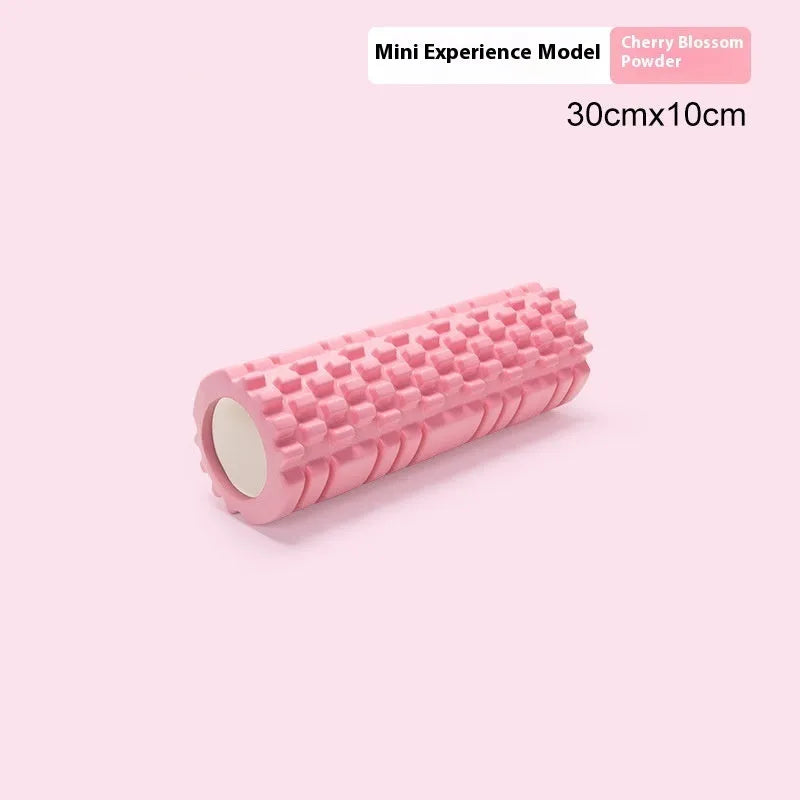 EVA foam roller for fitness in black, grey, pink, sky blue, or light purple, showing 30cm and 33cm size options.