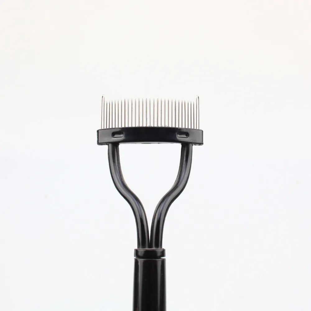 Collapsible steel needle eyelash comb with eyebrow brush, 3x14cm, portable beauty tool