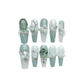 Women's armour green camellia gradient plastic suit with chain and bow butterfly patterns.