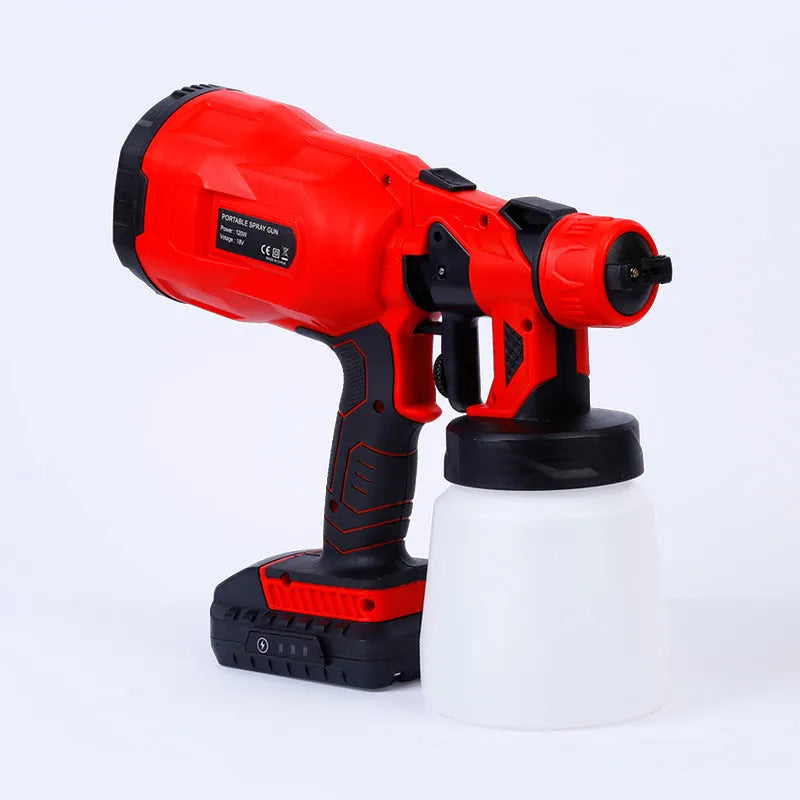Blue cordless paint spraying machine with 800ml container and automatic spray gun