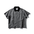 Washed cotton overalls shirt in short sleeve cardigan style, khaki colour, loose fit
