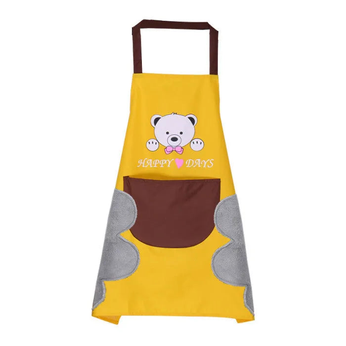 Waterproof Korean-style sleeveless kitchen apron with coral velvet lining.