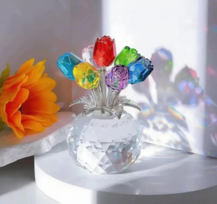 K9 crystal rose decorative ornament with wire drawing texture in Chinese-style geometric design