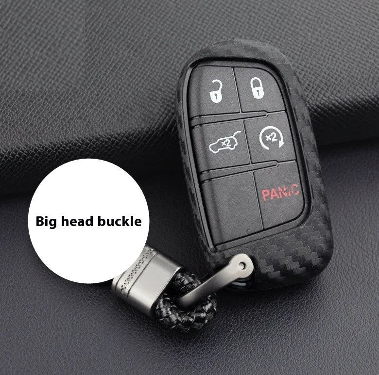 Carbon fibre patterned silicone protection case for Dodge Chrysler Fiat car remote keys with buckle attachment option