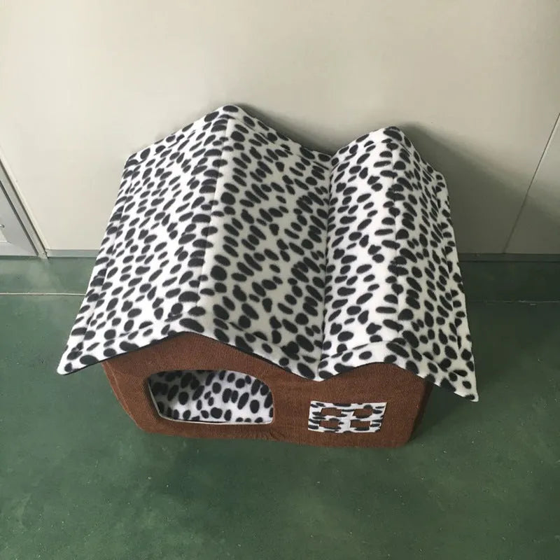 Coffee colour cloth winter pet kennel double roof dog house 55x40x42cm