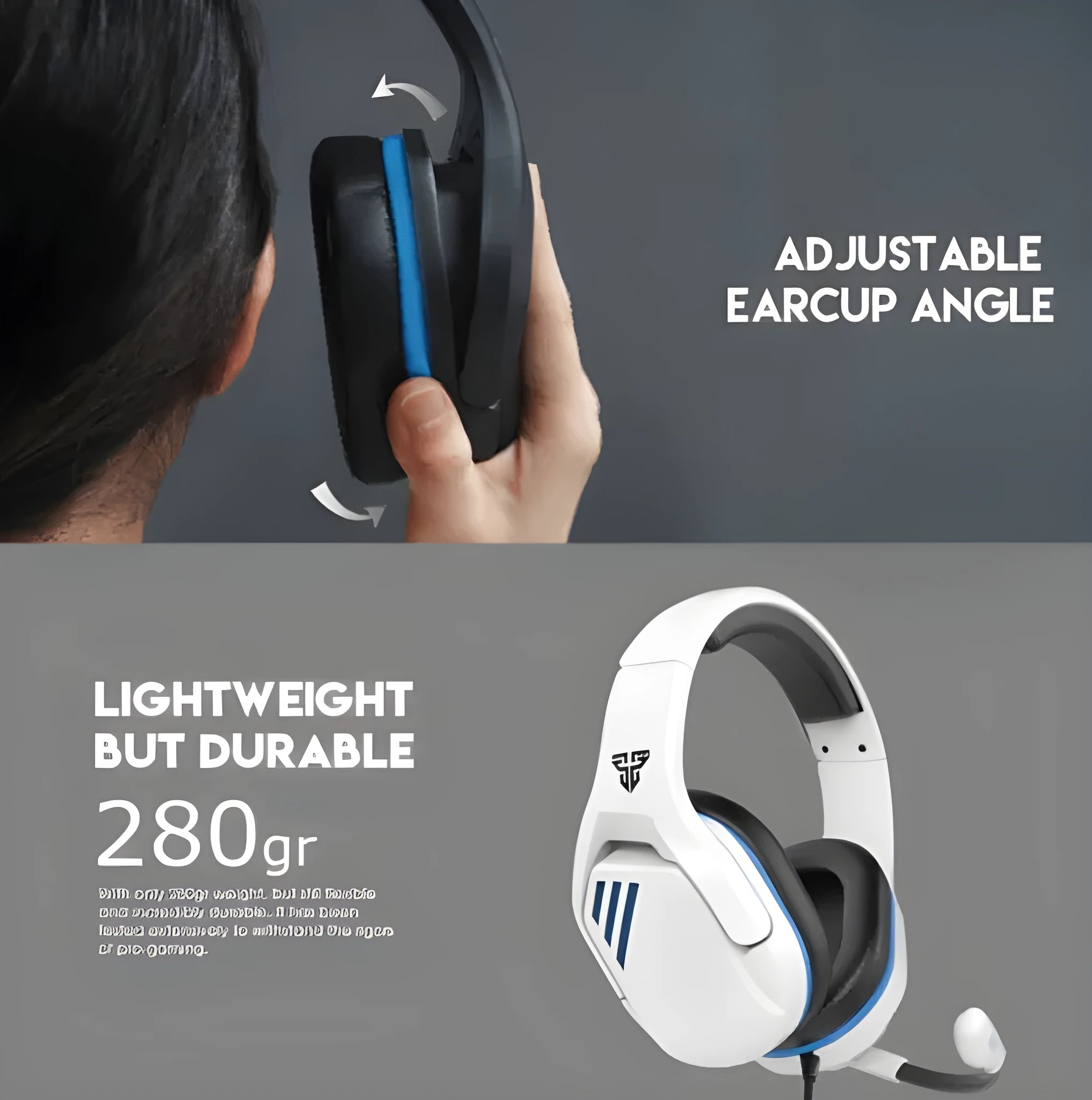 MH86 black and white esports gaming headset with 50mm drivers and omnidirectional microphone