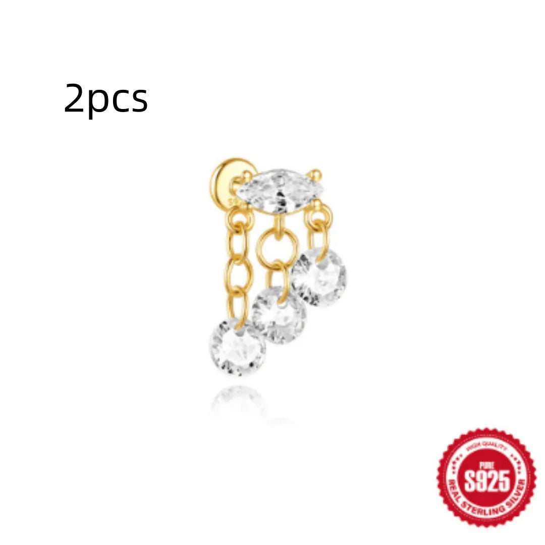 S925 sterling silver water drop earrings with a flat spiral geometric design in a gold tone.