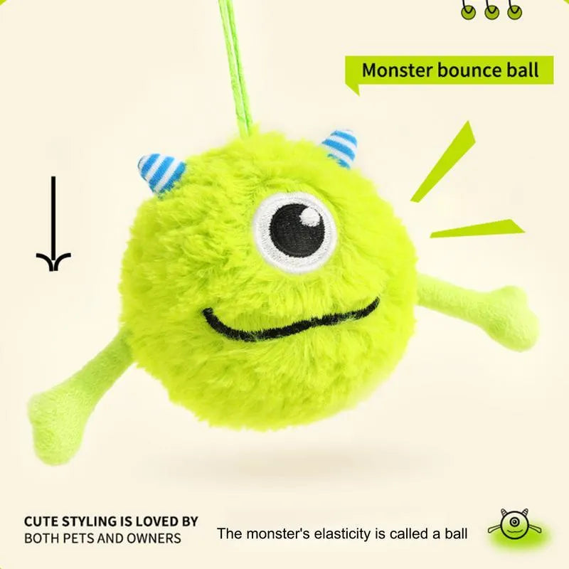 Green plush dog teething toy ball with sound activation feature, 12cm diameter
