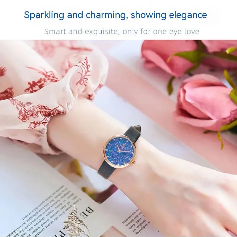 Sapphire simple natural small diamond women's watch in four colour options with 6.7mm thin case