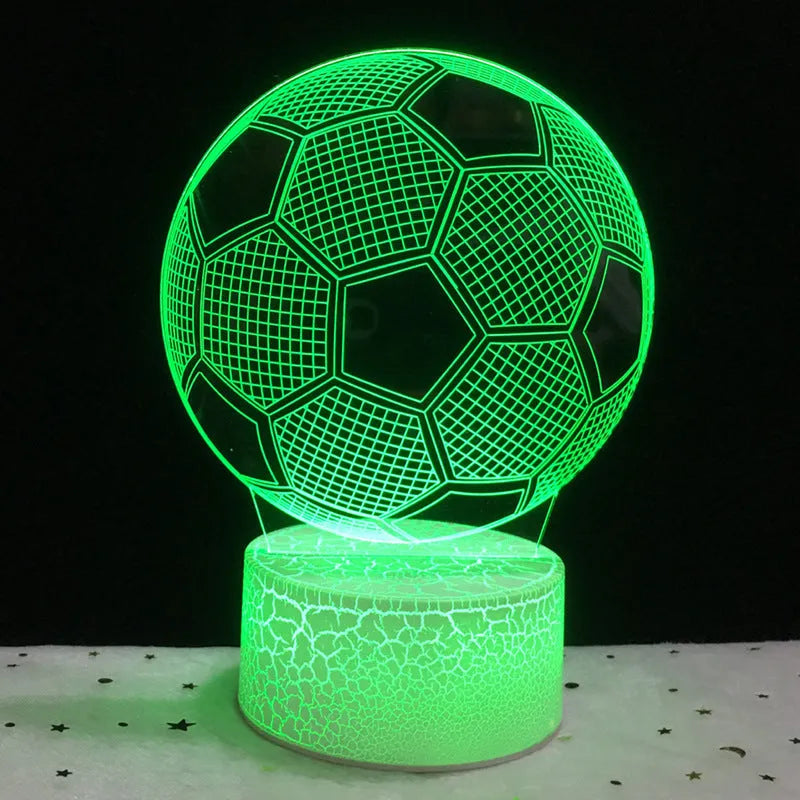 Football-shaped 3D night light with colour-changing acrylic panel on ABS base