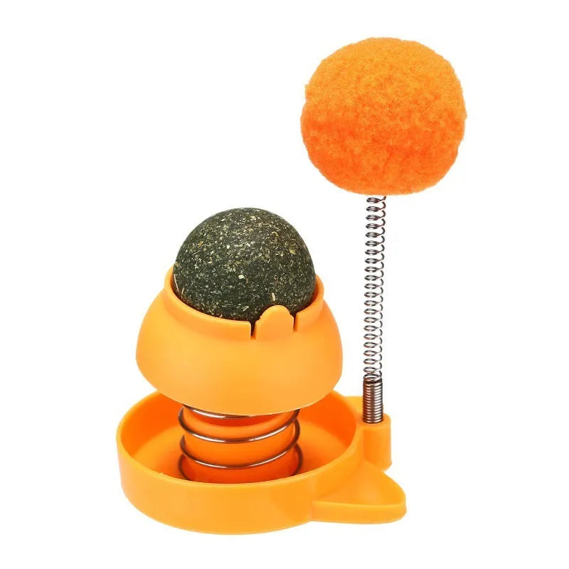 Blue, orange, and pink lucky cat design mint balls for cat dental care and play.