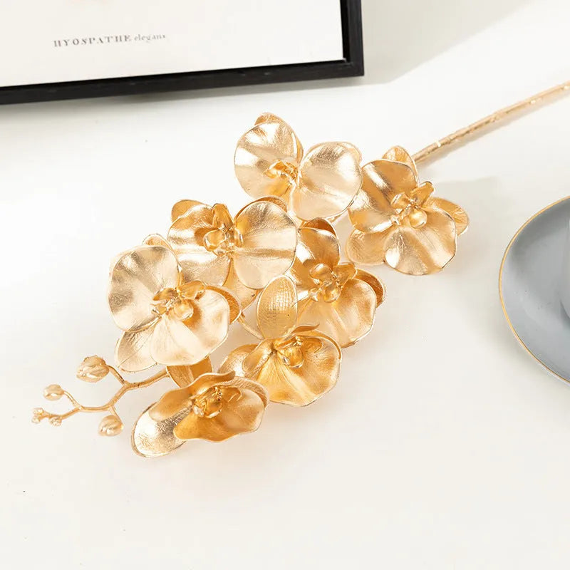Gold plastic Persian eucalyptus and ginkgo leaf artificial flower arrangement for wedding decor