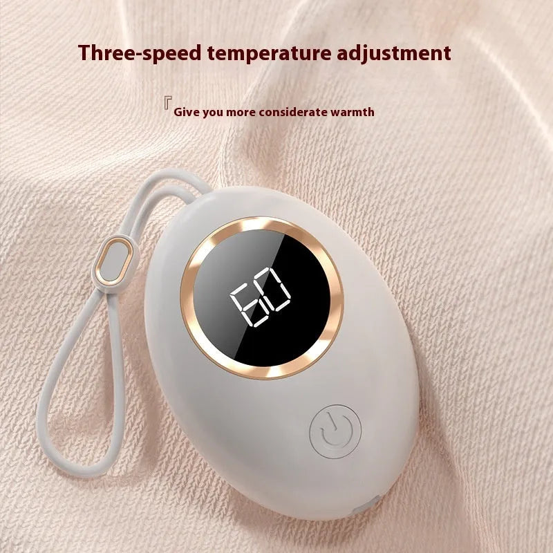 USB hand warmer with digital display showing temperature, aluminium heat dissipation, available in six colours