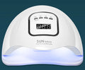 White nail drying lamp with UV and LED lights showing digital timer display