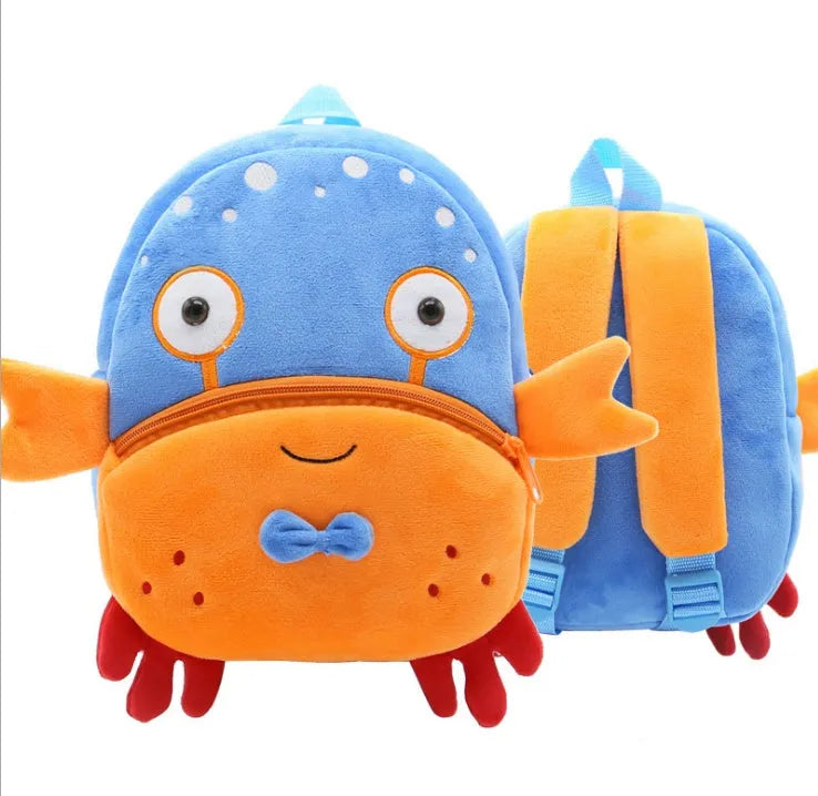 Children's plush animal backpack in various designs including elephant, bee, flamingo and unicorn styles