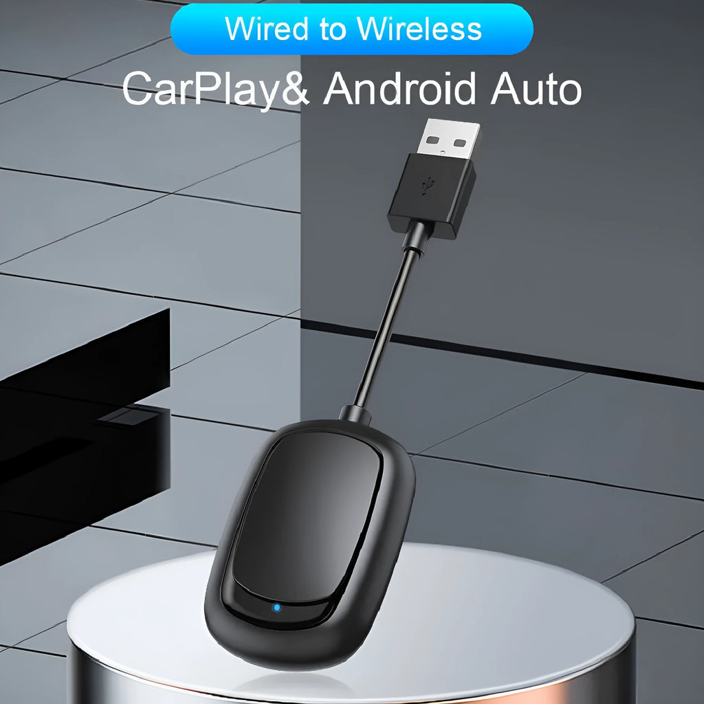 Wireless CarPlay and Android Auto adapter with USB connection and ABS plastic housing