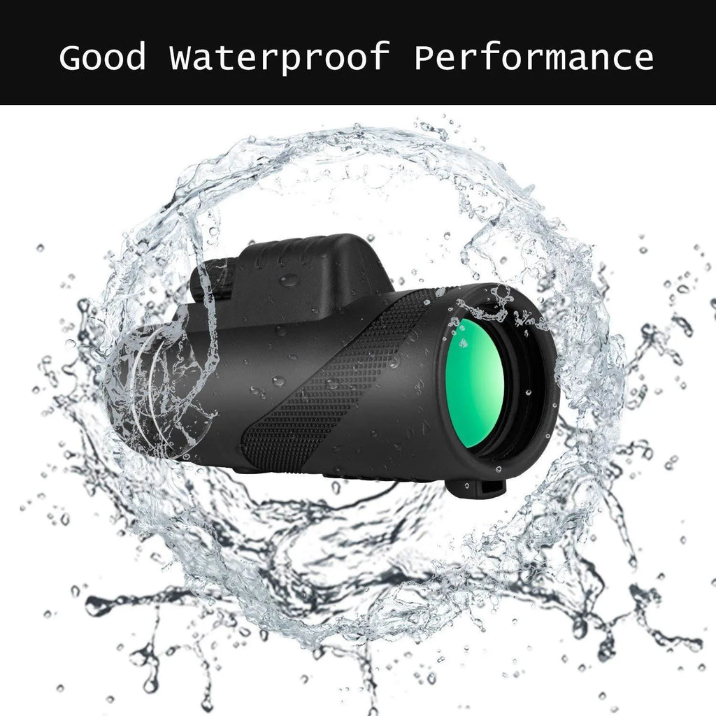 Black HD monocular telescope with 40x magnification and 60mm objective lens for smartphone photography