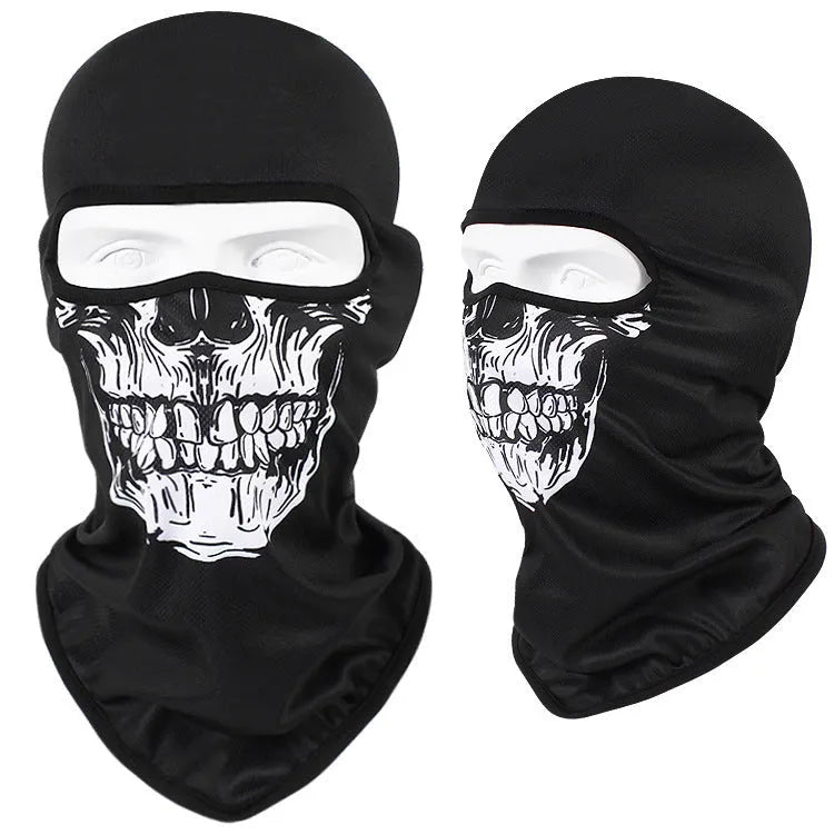 Bakool silk motorcycle skull mask in a skeleton design, sized 36cm by 29cm
