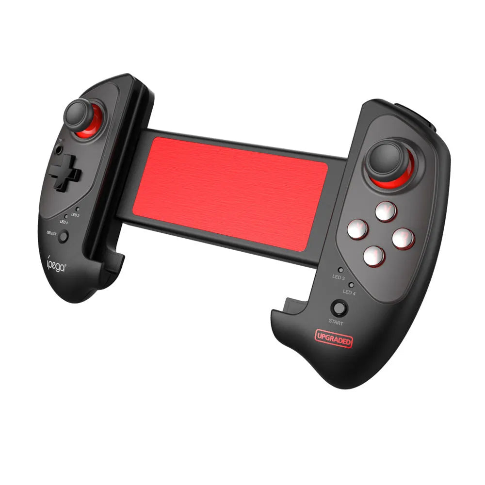 Red telescopic gamepad controller with Bluetooth and USB connectivity for Android iOS PC gaming