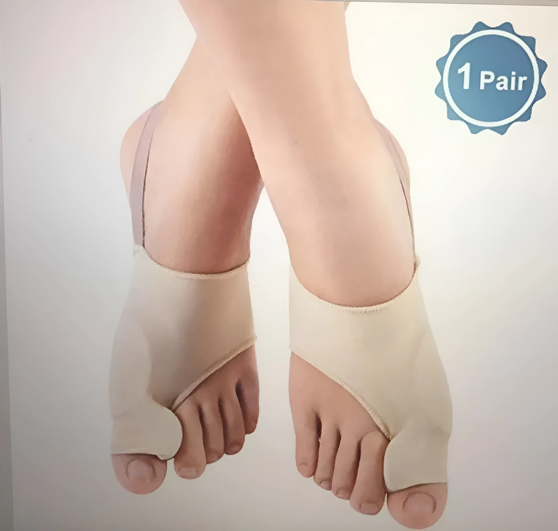 Valgus toe separator corrective socks with silicone gel bunion pad shown in sizes S, M, and L.
