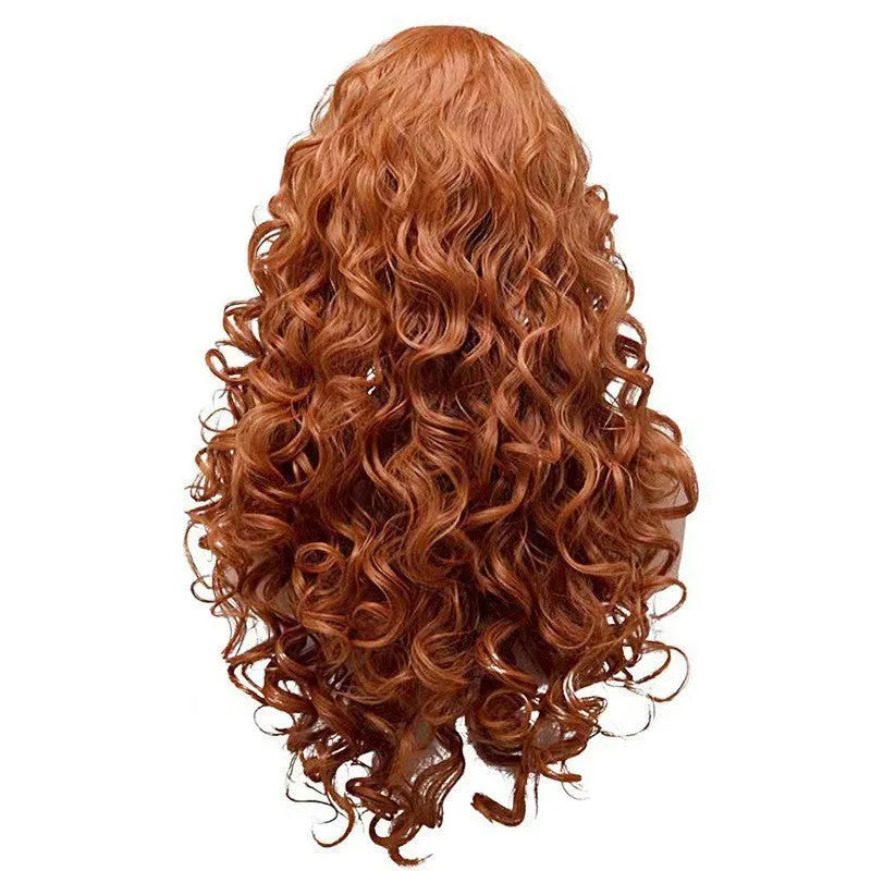 Brown long wavy curly wig with fluffy instant noodles texture for costume and cosplay