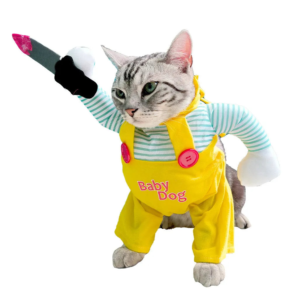 Yellow knife assassin costume for cats in polyester with four size options