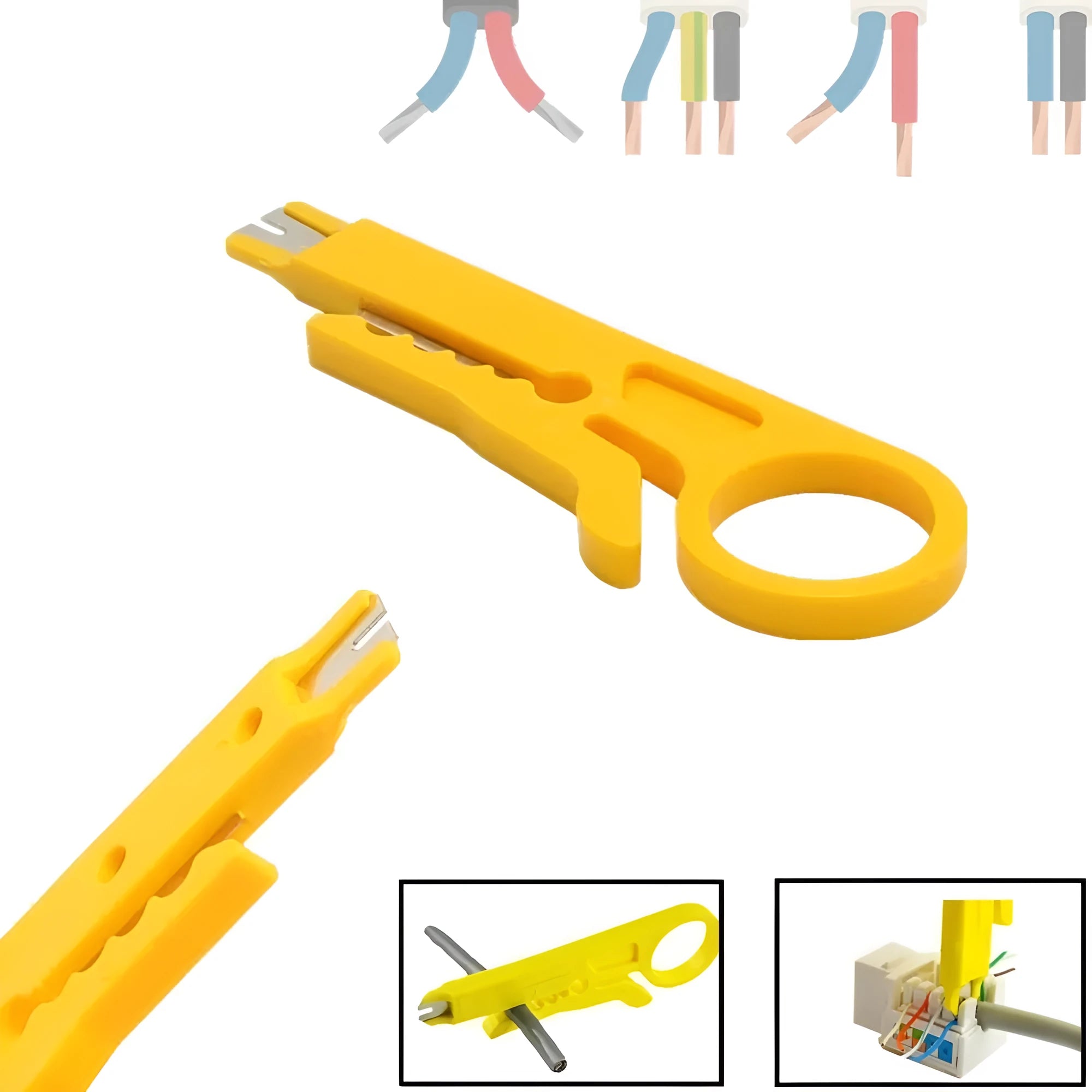 Yellow mini portable wire stripper tool for 0.6mm telephone and network cables