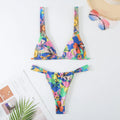 Women's floral print bikini swimsuit in blue colour with bra and panties set