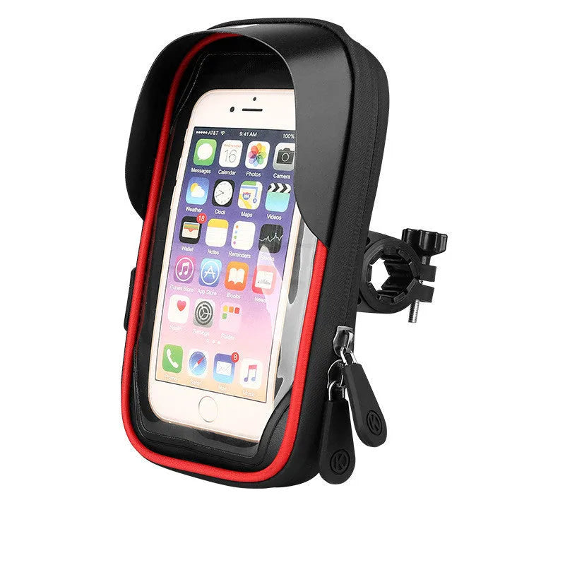TPU mobile phone stand mounted on bicycle handlebar showing smartphone in use