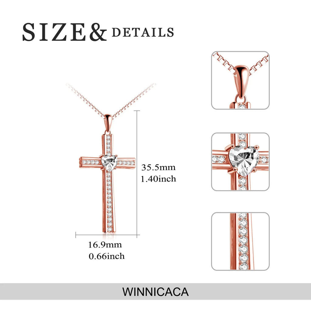 Birthstone rose gold plated cross necklace on 925 silver chain with adjustable 18+2 inch length