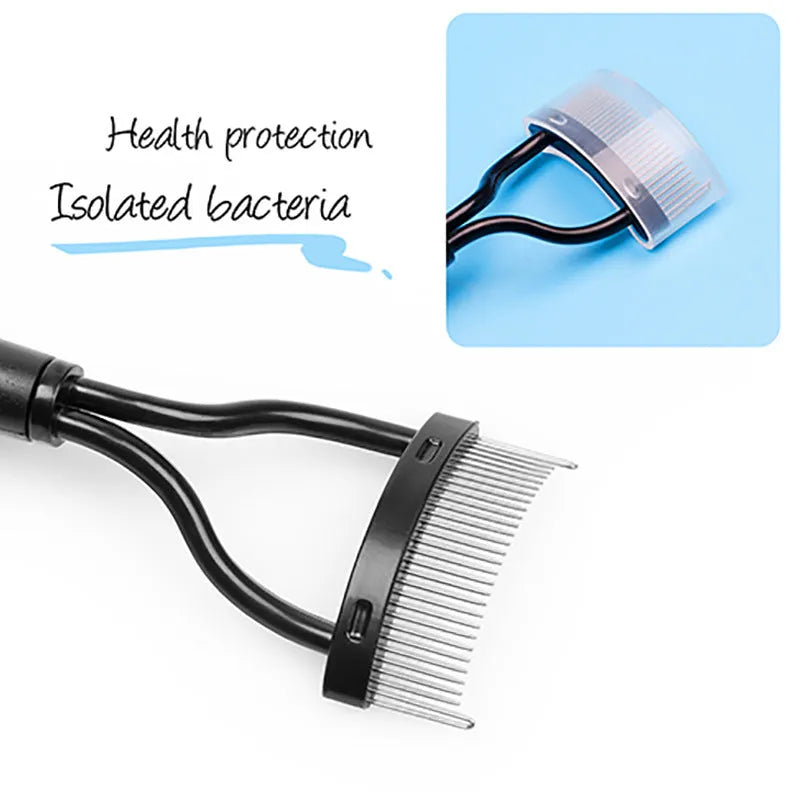 Collapsible steel needle eyelash comb with eyebrow brush, 3x14cm, portable beauty tool