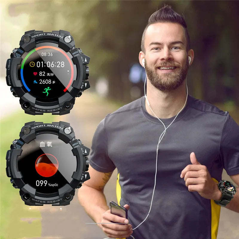Waterproof outdoor sports smart watch with step counter, 1.3-inch glass screen, wrist strap, available in black