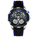 Automatic mechanical men's watch with hollow luminous dial in red or blue colour option