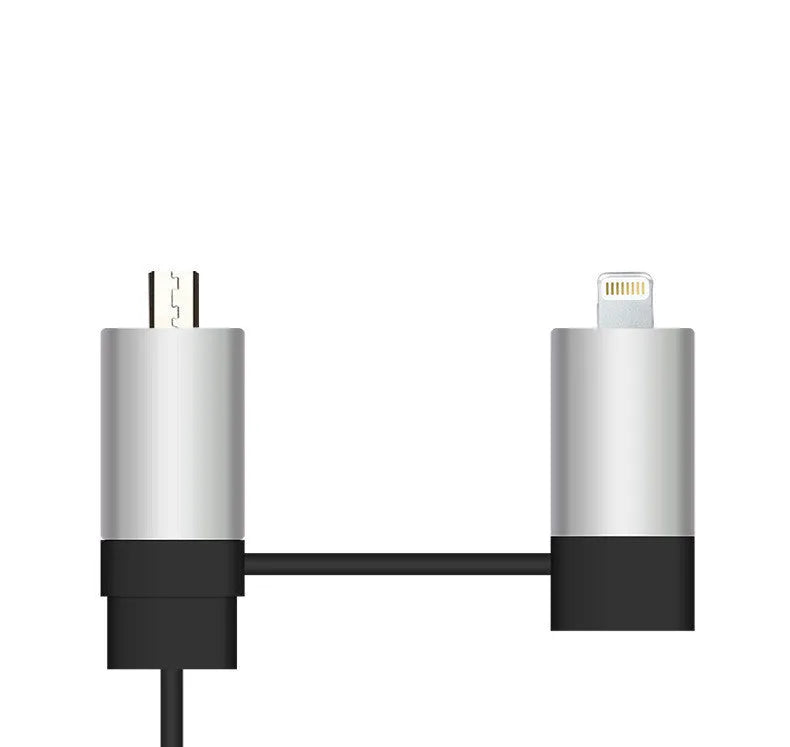 Black and gold 2-in-1 dual USB retractable car charger with two ports