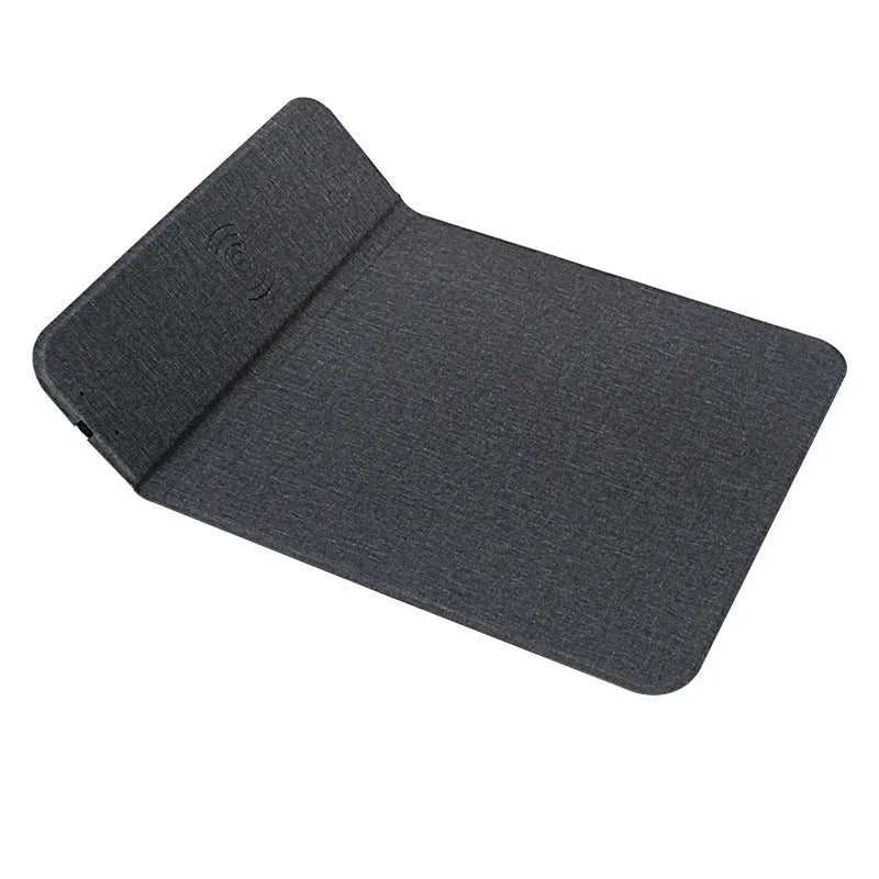 Foldable fabric phone holder for wireless charging shown open and closed