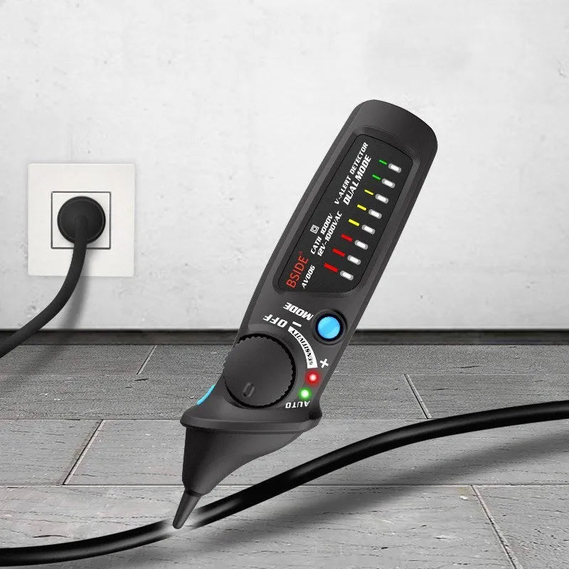 Smart sensor voltage test pencil with neon lamp indicator and metal contact tip.