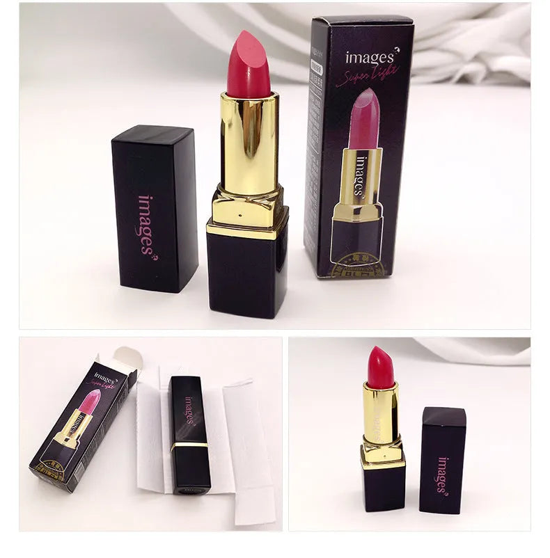 Lipstick lip gloss tube showing colour range including coral red, classic red, and babie pink shades