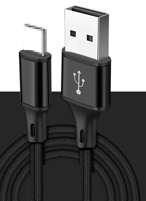 2m long USB mobile phone charging cable in multiple colours for Apple and Android Type C phones.