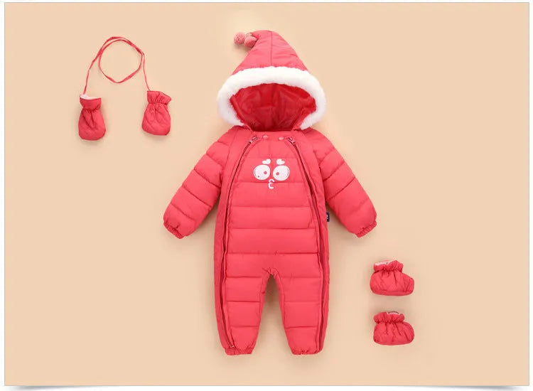 Baby romper winter thick down cotton infant snowsuit green