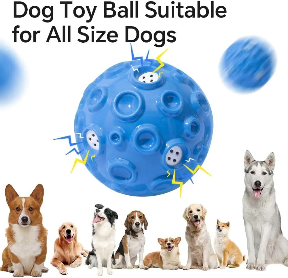 Colourful natural rubber dog toy ball with textured meteorite bumps for aggressive chewers with squeaky sound