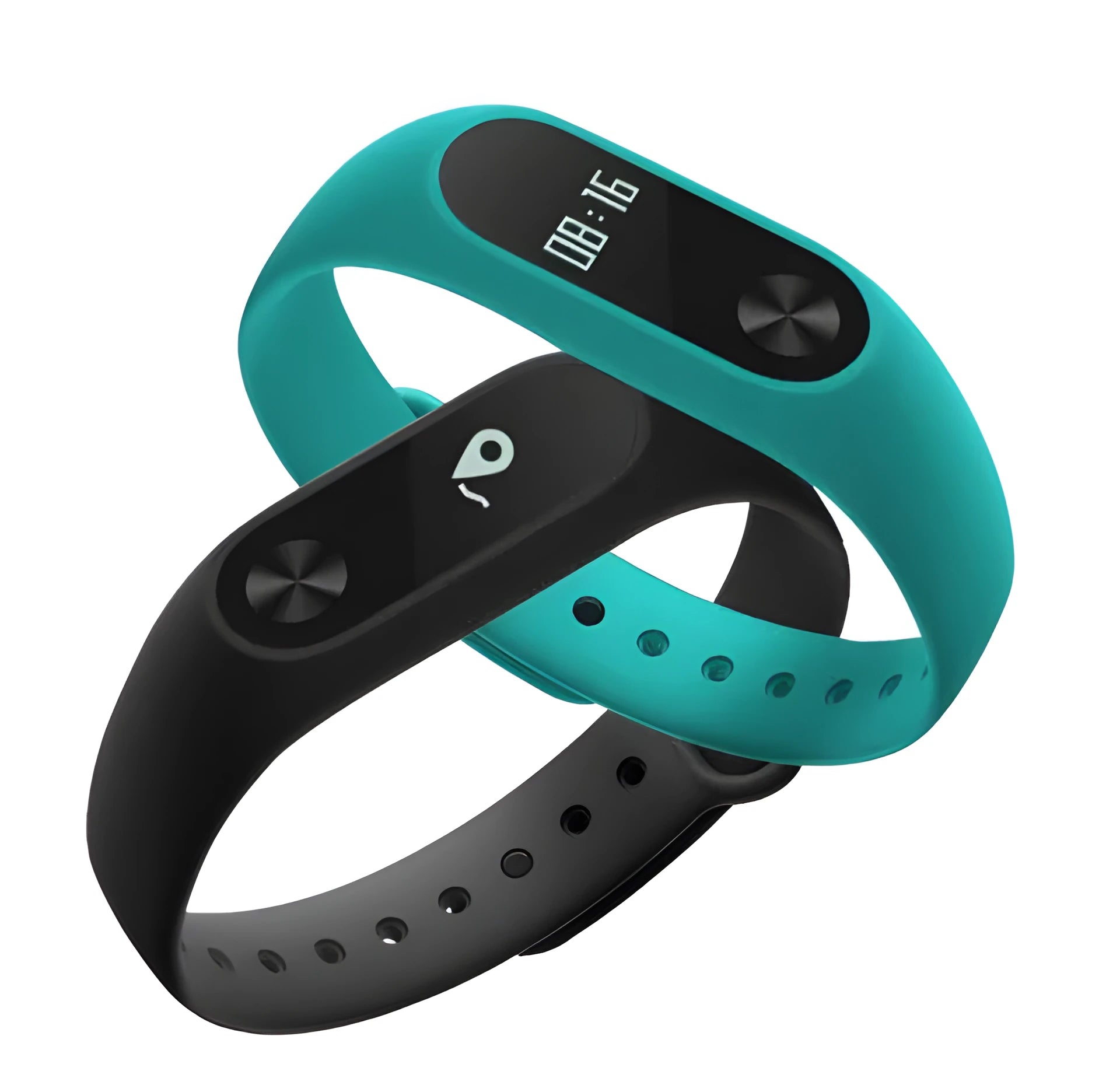 Xiaomi Mi Band 2 black fitness tracker on wrist showing OLED display