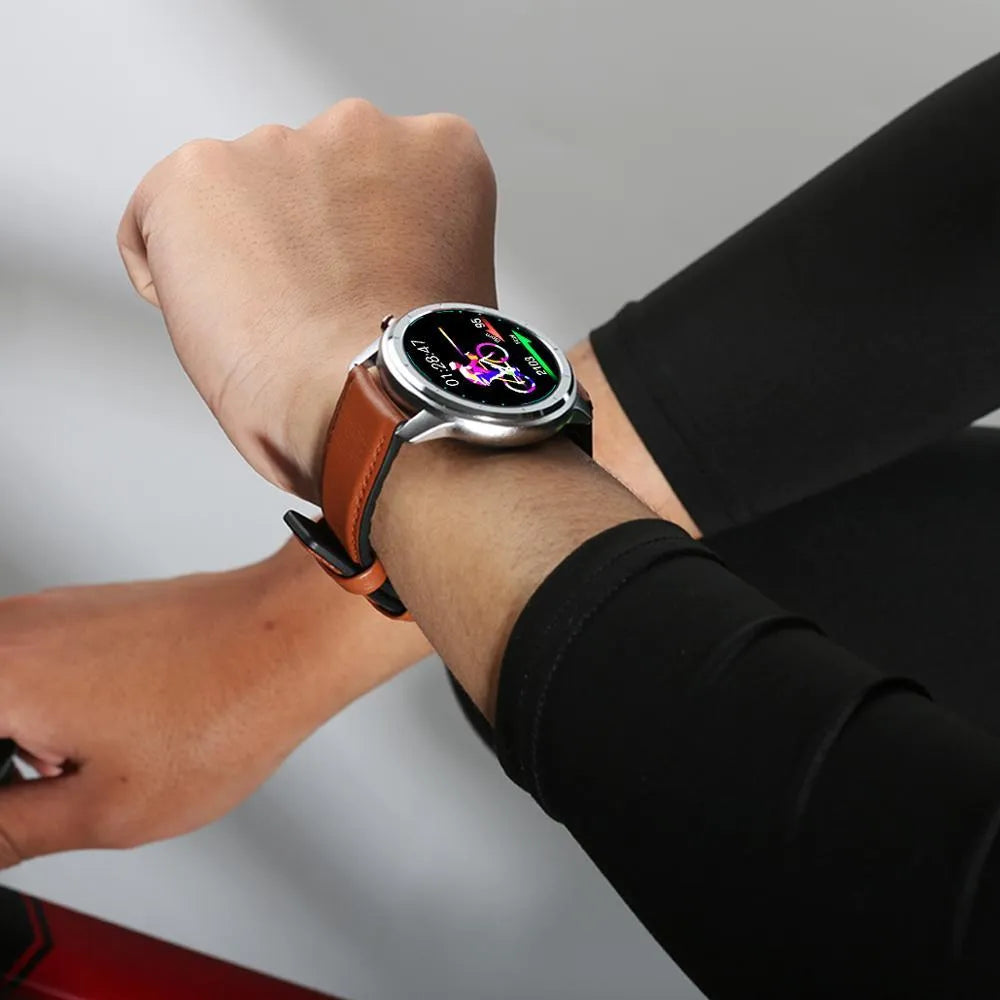LEMFO LF26 smart bracelet with 1.3-inch screen shown in black and silver colour options.
