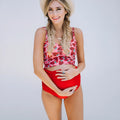 High waist maternity swimsuit with swim trunks in Red for pregnant women