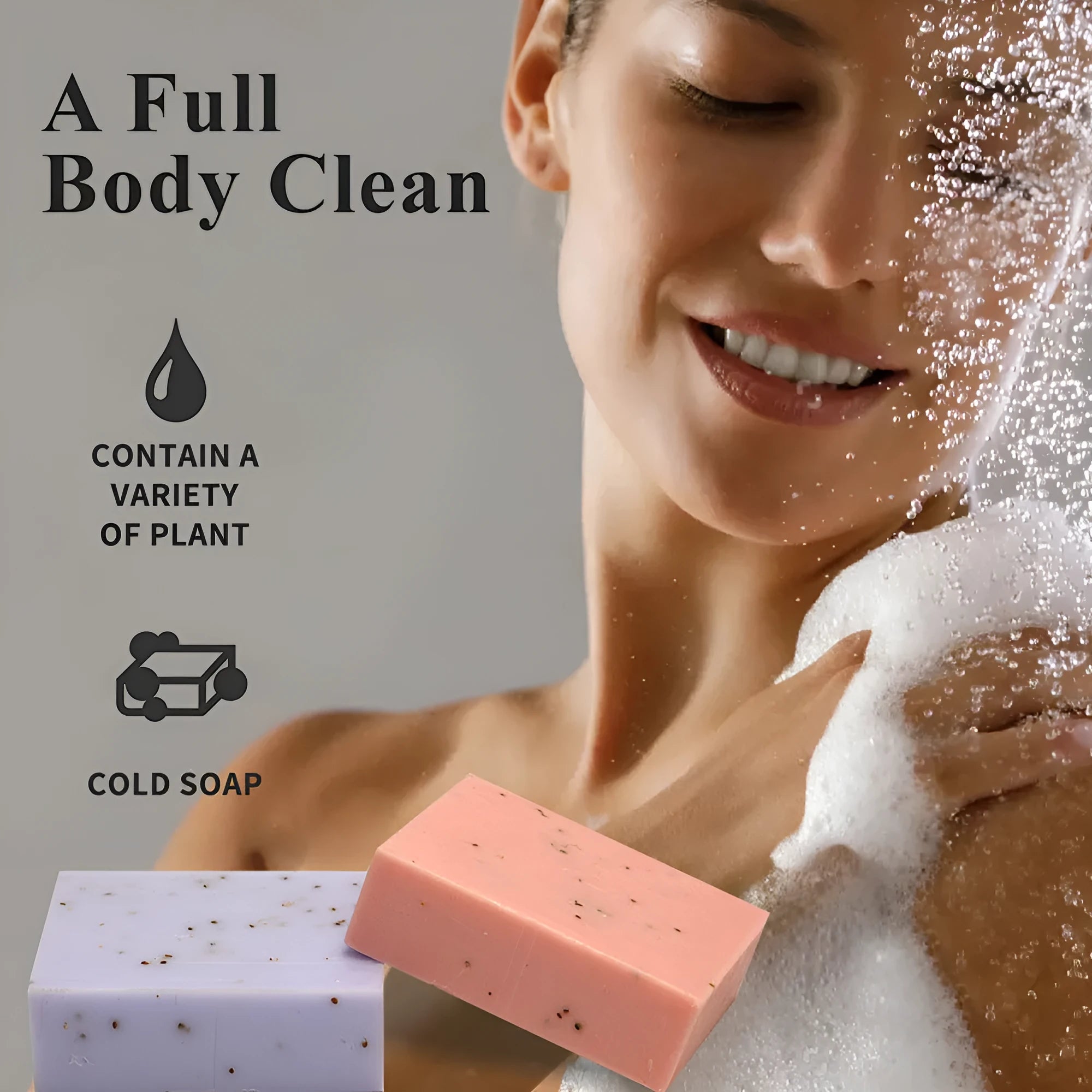 Frosted texture handmade essential oil soap bar in 100g size with natural appearance