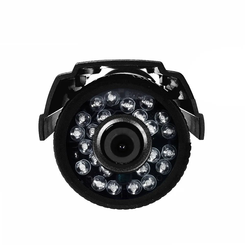 Black HD waterproof security camera with infrared night vision for outdoor monitoring