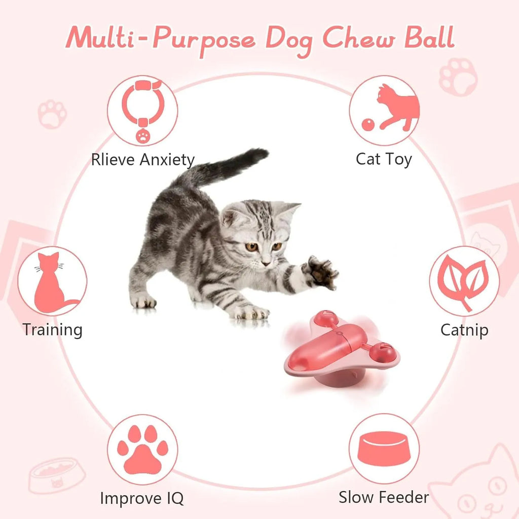 Blue interactive pet puzzle toy with airplane cabin, bell, and catnip compartment on a suction cup base.