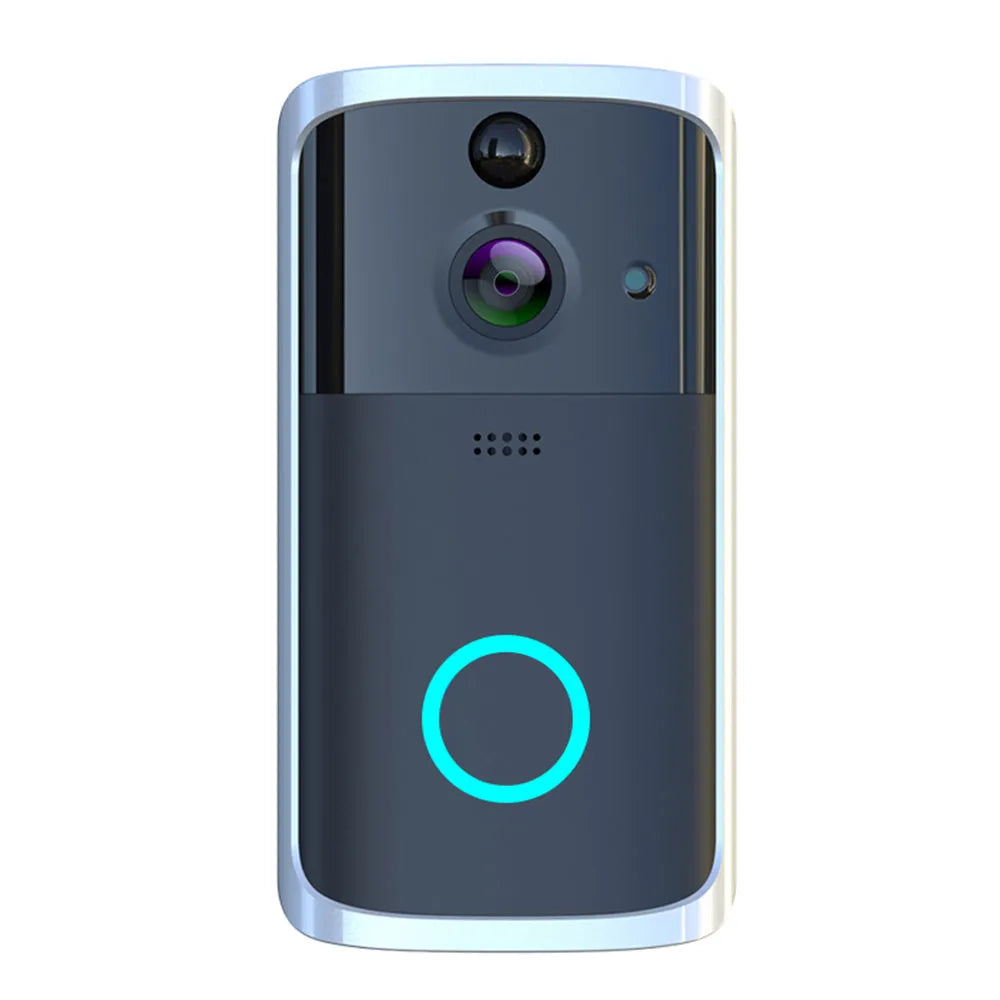 WiFi video doorbell camera in black, 7.5cm by 3.3cm by 14.4cm, with infrared night vision, two-way voice intercom