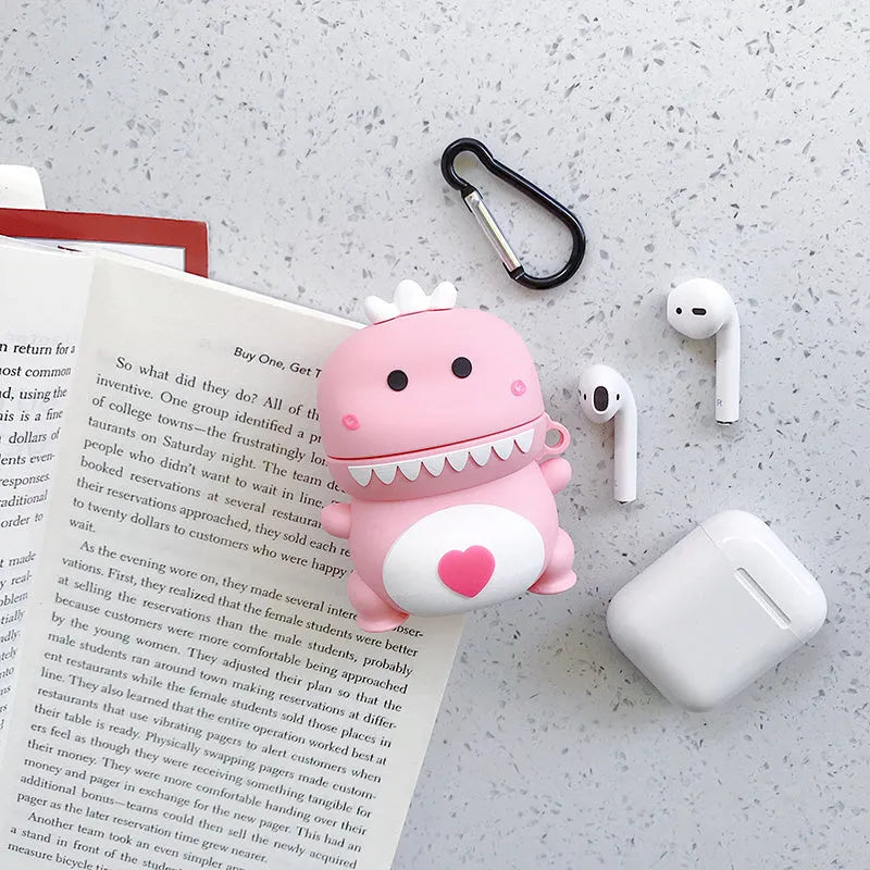 Cartoon animal design silicone protective case for AirPods 1 and 2 generation charging case in multiple colours.