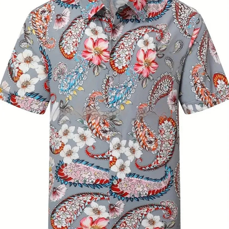 Men's plus size short sleeve cardigan in polyester, slim fit, digital print, available in sizes S to 5XL